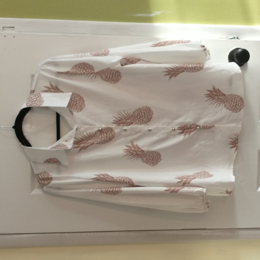 White Pineapple Print Blouse